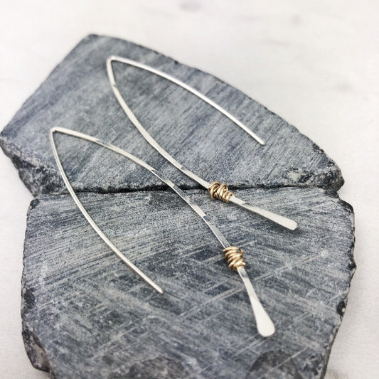Silver and Gold Pull Through Earrings | Arc Earrings | Open Hoops | Delicate Earrings | Dainty Open Hoops | Pull Through Earrings