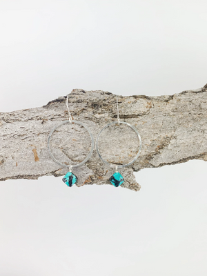 Sterling Silver Hoop and Turquoise Square Earrings