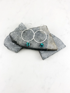 Sterling Silver Hoop and Turquoise Square Earrings