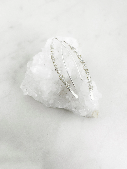 Silver Wrap Pull Through Earrings | Boho Threader Earrings | Minimalist Earrings | Delicate Earrings | Dainty Open Hoops |  Arc Earrings
