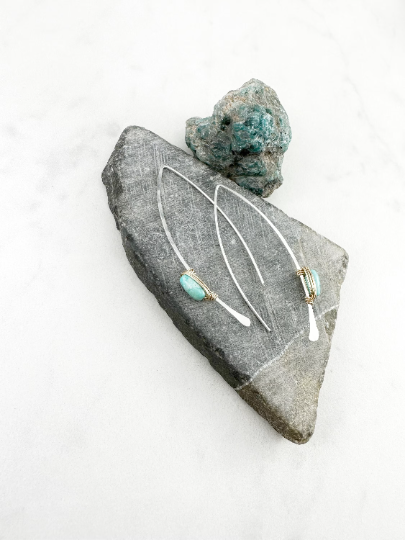 Mixed Metal Turquoise Pull Through Earrings | Arch Earrings | Hammered Threaders | Boho Earrings | Turquoise Earrings | Turquoise Jewelry | Delicate Earrings | Birthstone Earrings | December Birthstone