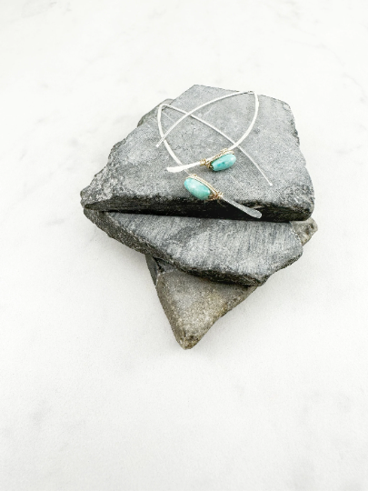 Hammered Sterling Silver and Turquoise Threader Earrings