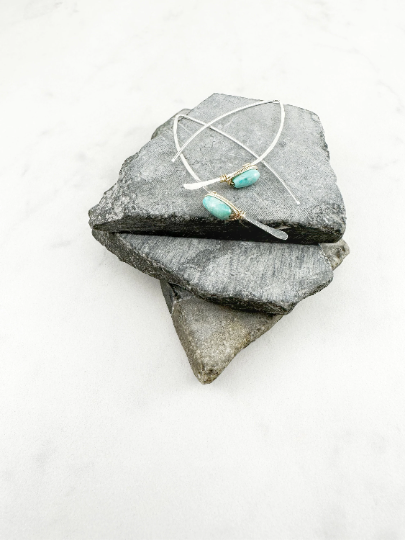 Mixed Metal Turquoise Pull Through Earrings | Arch Earrings | Hammered Threaders | Boho Earrings | Turquoise Earrings | Turquoise Jewelry | Delicate Earrings | Birthstone Earrings | December Birthstone