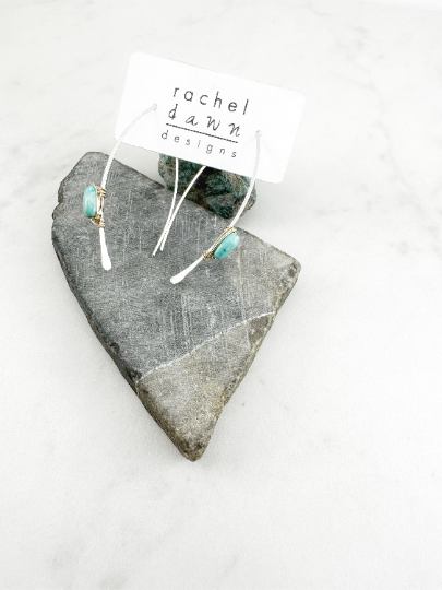 Mixed Metal Turquoise Pull Through Earrings | Arch Earrings | Hammered Threaders | Boho Earrings | Turquoise Earrings | Turquoise Jewelry | Delicate Earrings | Birthstone Earrings | December Birthstone