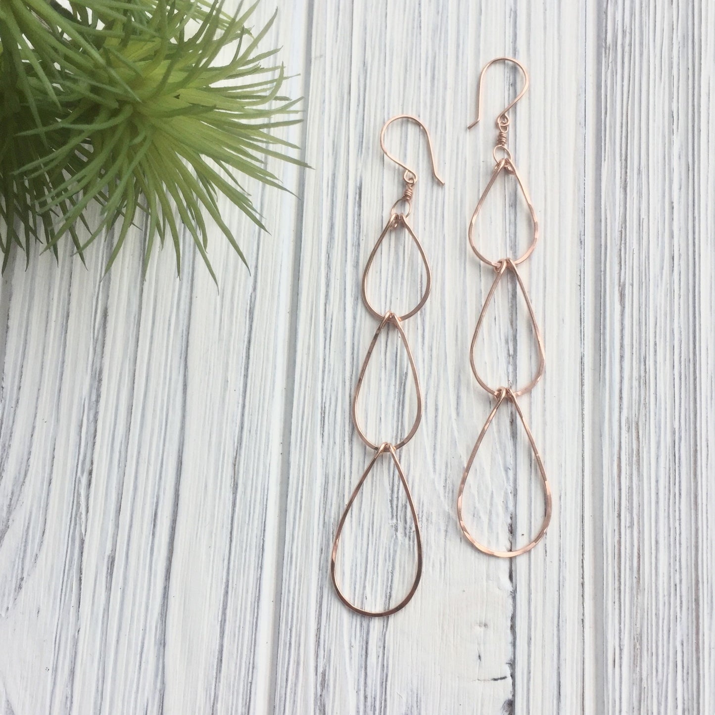 Rose Gold Triple Teardrop Earrings | Waterfall Earrings | Rose Gold Boho Earrings | Teardrop Earrings | Open Teardrops | Lightweight Earrings | Statement Earrings