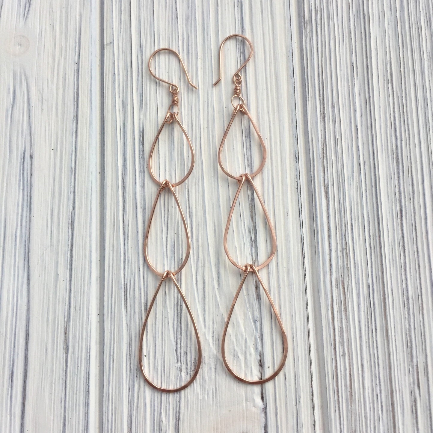 Rose Gold Triple Teardrop Earrings | Waterfall Earrings | Rose Gold Boho Earrings | Teardrop Earrings | Open Teardrops | Lightweight Earrings | Statement Earrings