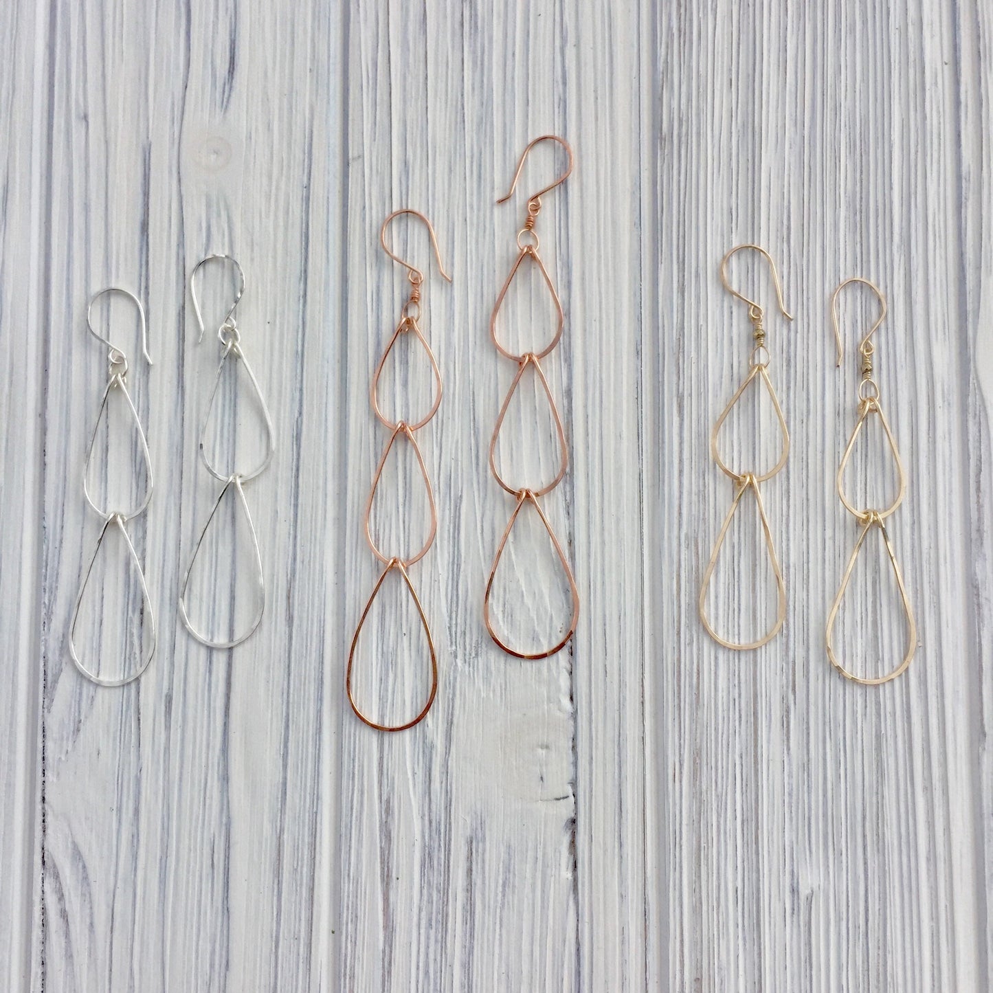 Rose Gold Triple Teardrop Earrings | Waterfall Earrings | Rose Gold Boho Earrings | Teardrop Earrings | Open Teardrops | Lightweight Earrings | Statement Earrings