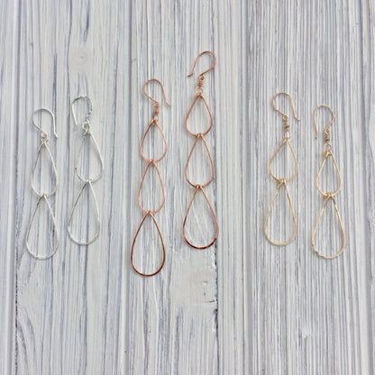 Rose Gold Triple Teardrop Earrings | Waterfall Earrings | Rose Gold Boho Earrings | Teardrop Earrings | Open Teardrops | Lightweight Earrings | Statement Earrings