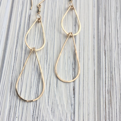 Gold Double Teardrop Earrings | Waterfall Earrings | Gold Boho Earrings | 14 K Gold Fill