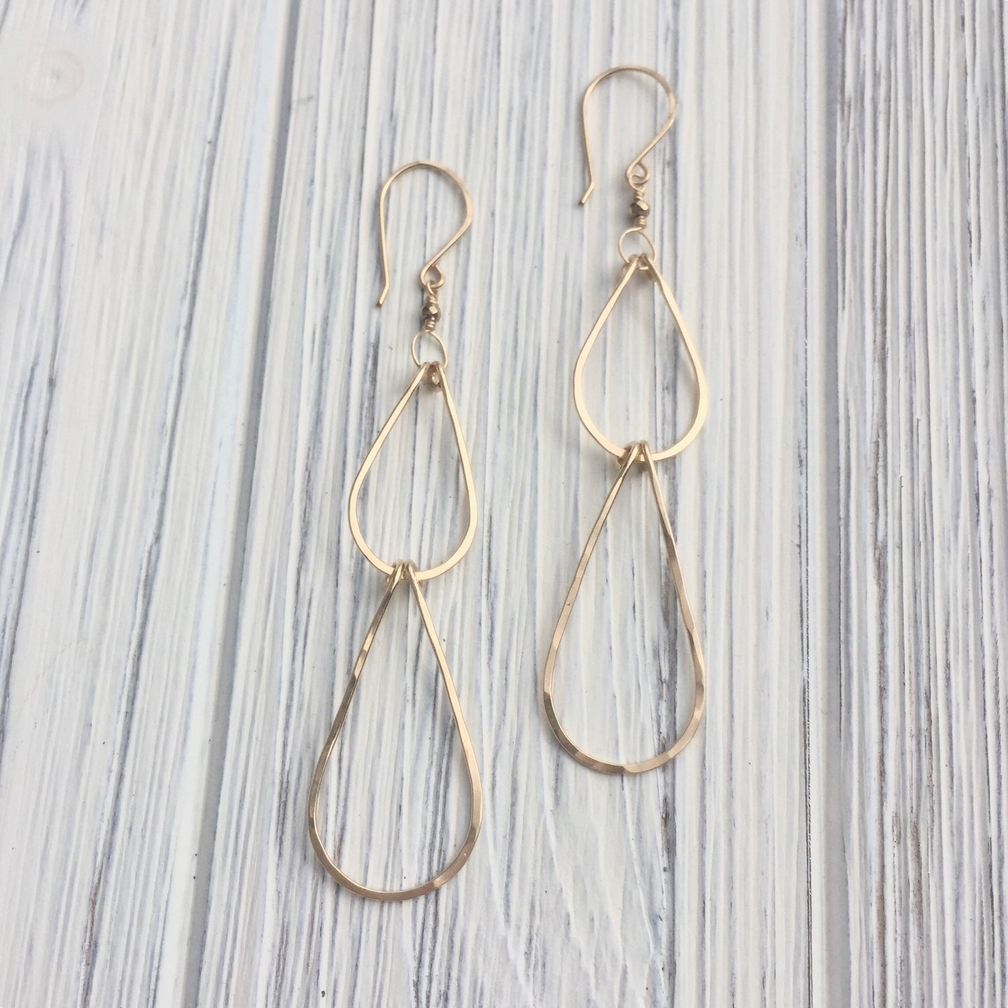 Gold Double Teardrop Earrings | Waterfall Earrings | Gold Boho Earrings | 14 K Gold Fill