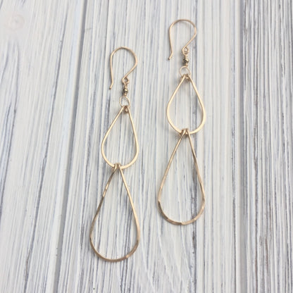 Gold Double Teardrop Earrings | Waterfall Earrings | Gold Boho Earrings | 14 K Gold Fill