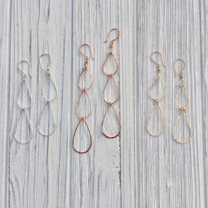 Gold Double Teardrop Earrings | Waterfall Earrings | Gold Boho Earrings | 14 K Gold Fill