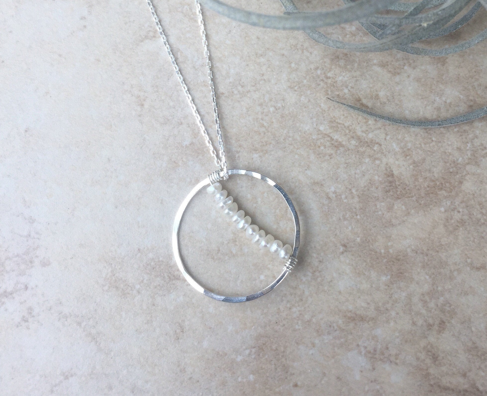Silver Strung Pearl Circle Necklace