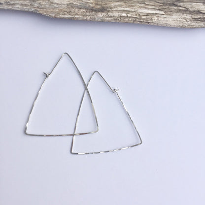 Silver Triangle Threader Earrings | Geometric Earrings | Boho Hoops | Large Silver Hoops | Handmade Sterling Silver Earrings