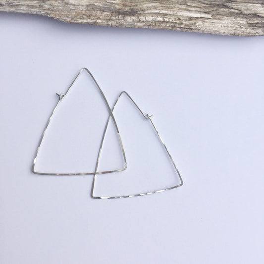 Silver Triangle Threader Earrings | Geometric Earrings | Boho Hoops | Large Silver Hoops | Handmade Sterling Silver Earrings