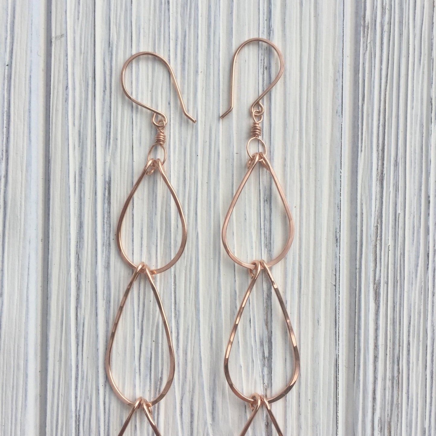 Rose Gold Triple Teardrop Earrings | Waterfall Earrings | Rose Gold Boho Earrings | Teardrop Earrings | Open Teardrops | Lightweight Earrings | Statement Earrings