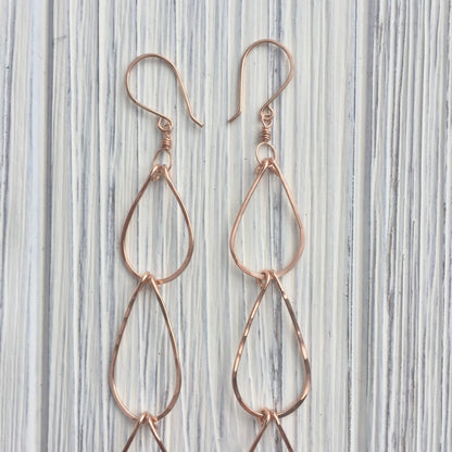 Rose Gold Triple Teardrop Earrings | Waterfall Earrings | Rose Gold Boho Earrings | Teardrop Earrings | Open Teardrops | Lightweight Earrings | Statement Earrings