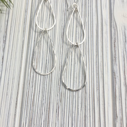 Silver Double Teardrop Earrings | Waterfall Earrings | Silver Teardrop Hoops | Sterling Silver