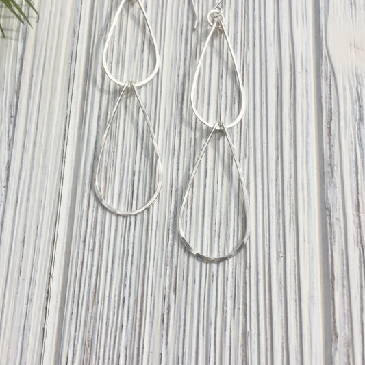 Silver Double Teardrop Earrings | Waterfall Earrings | Silver Teardrop Hoops | Sterling Silver