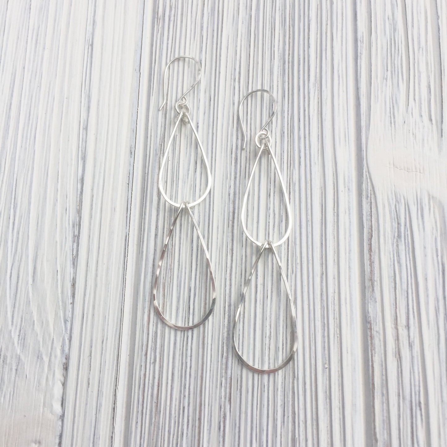 Silver Double Teardrop Earrings | Waterfall Earrings | Silver Teardrop Hoops | Sterling Silver