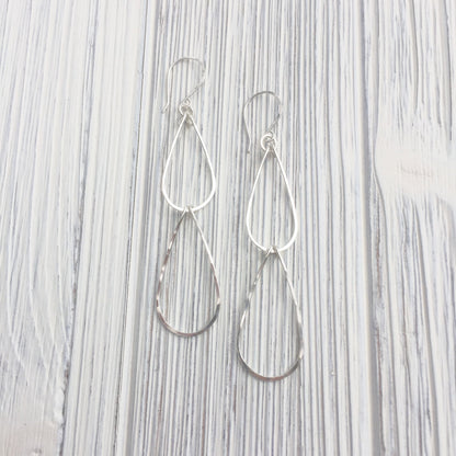 Silver Double Teardrop Earrings | Waterfall Earrings | Silver Teardrop Hoops | Sterling Silver