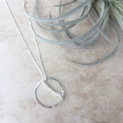 Silver Pearl Circle Necklace | Pearl Necklace | Crescent Moon Necklace | Boho Pearl Necklace | Dainty Necklace | Delicate Necklace | Sterling Silver
