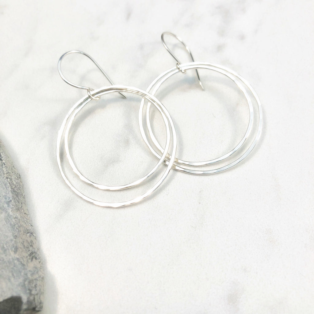 Medium Sterling Silver Round Double Hoop Earrings