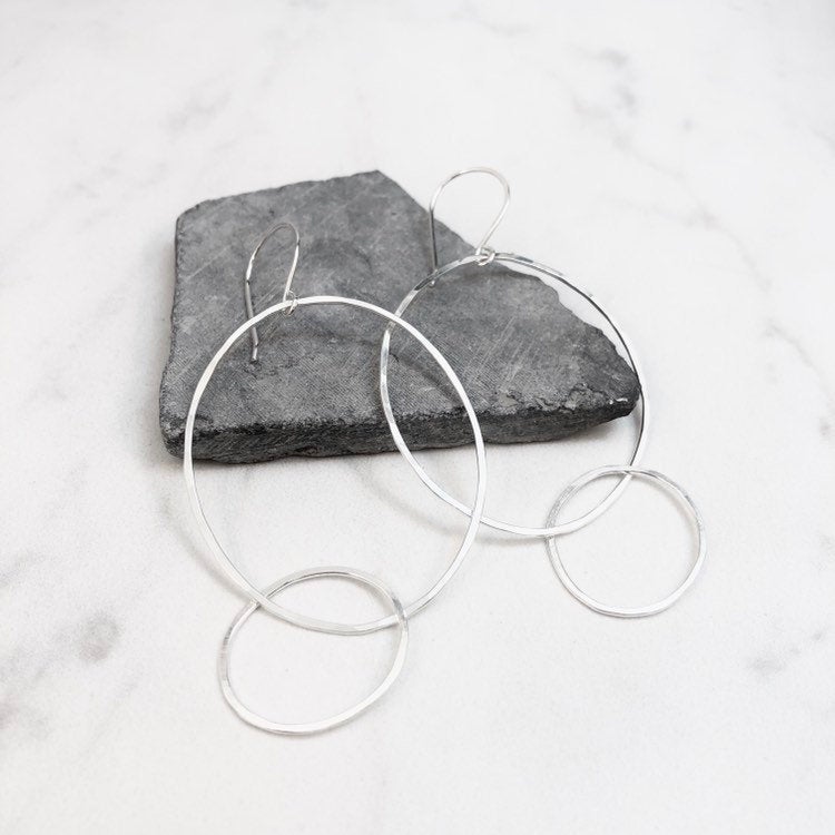 Silver Interlocking Two Circle Earrings | Linked Circle Earrings | Statement Earrings | Hoop Earrings | Silver Boho Earrings | Festival Earrings | Interlocked Circle Earrings