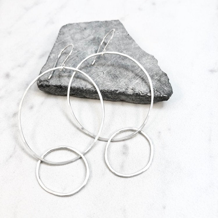 Silver Interlocking Two Circle Earrings | Linked Circle Earrings | Statement Earrings | Hoop Earrings | Silver Boho Earrings | Festival Earrings | Interlocked Circle Earrings