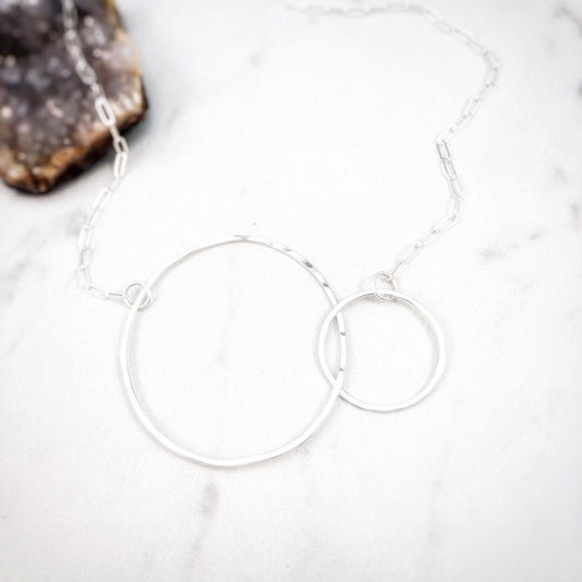 Silver Infinity Necklace | Silver Link Necklace | Interlocking Necklace | Silver Boho Necklace | Floating Circle Necklace | Hoop Pendant | Sterling Silver