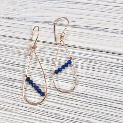 Skinny Rose Gold Lapis Teardrop Earrings | Teardrop Earrings | Asymmetric Earrings | Lapis Earrings | Boho Hoops | Lightweight Earrings | Edgy Earrings | Modern Earrings