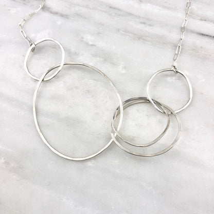 Silver Linked Circle Necklace | Silver Link Necklace | Interlocking Necklace | Statement Necklace | Silver Boho Necklace | Floating Circle Necklace | Hoop Pendant | Sterling Silver