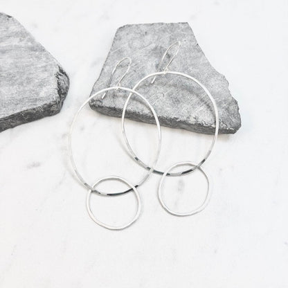 Silver Interlocking Two Circle Earrings | Linked Circle Earrings | Statement Earrings | Hoop Earrings | Silver Boho Earrings | Festival Earrings | Interlocked Circle Earrings