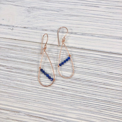 Skinny Rose Gold Lapis Teardrop Earrings | Teardrop Earrings | Asymmetric Earrings | Lapis Earrings | Boho Hoops | Lightweight Earrings | Edgy Earrings | Modern Earrings