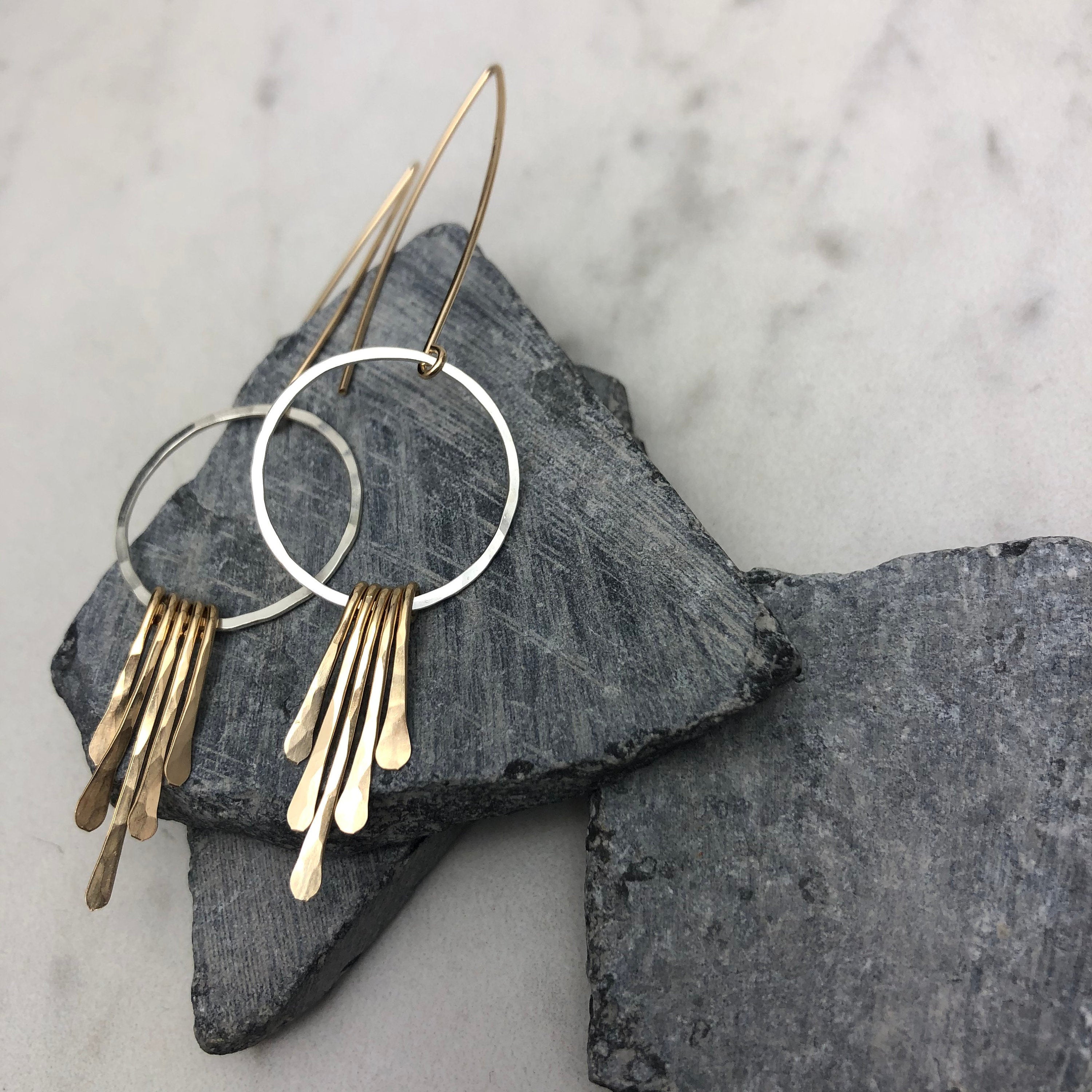 Sterling Silver and Gold Hoop Fringe Earrings
