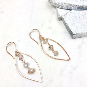 Rose Gold Leaf Earrings with Herkimer Diamonds