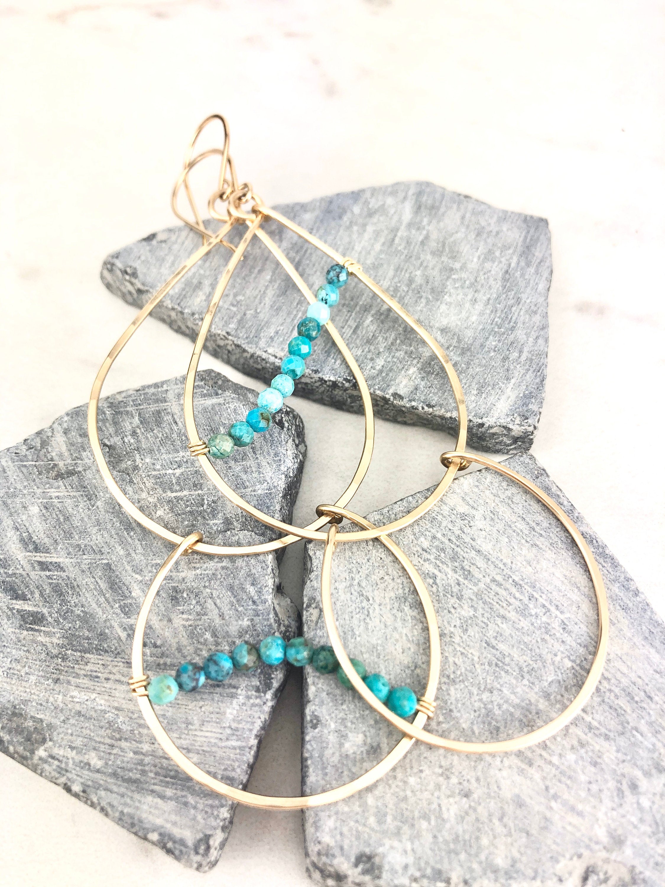 Gold and Turquoise Teardrop Statement Earrings