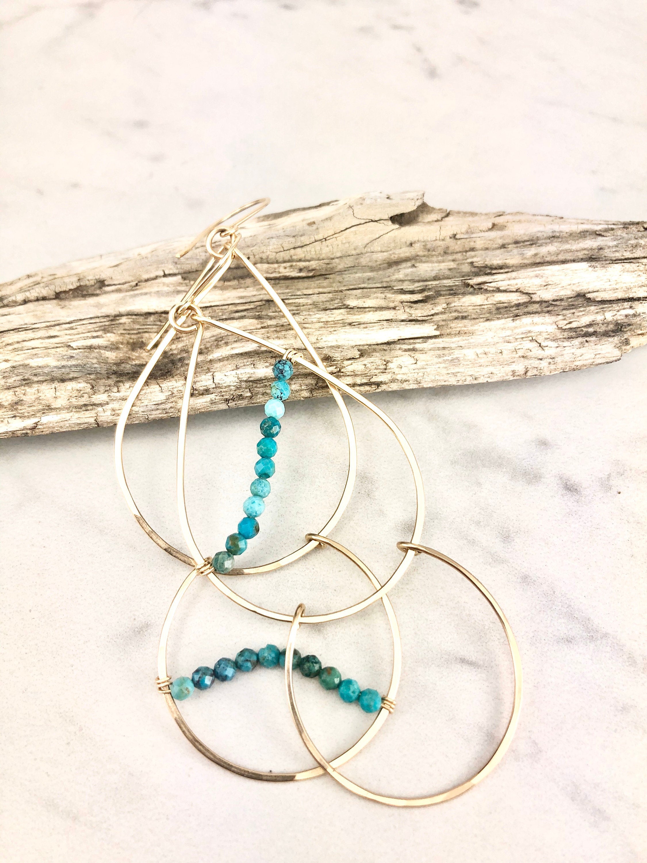 Gold and Turquoise Teardrop Statement Earrings