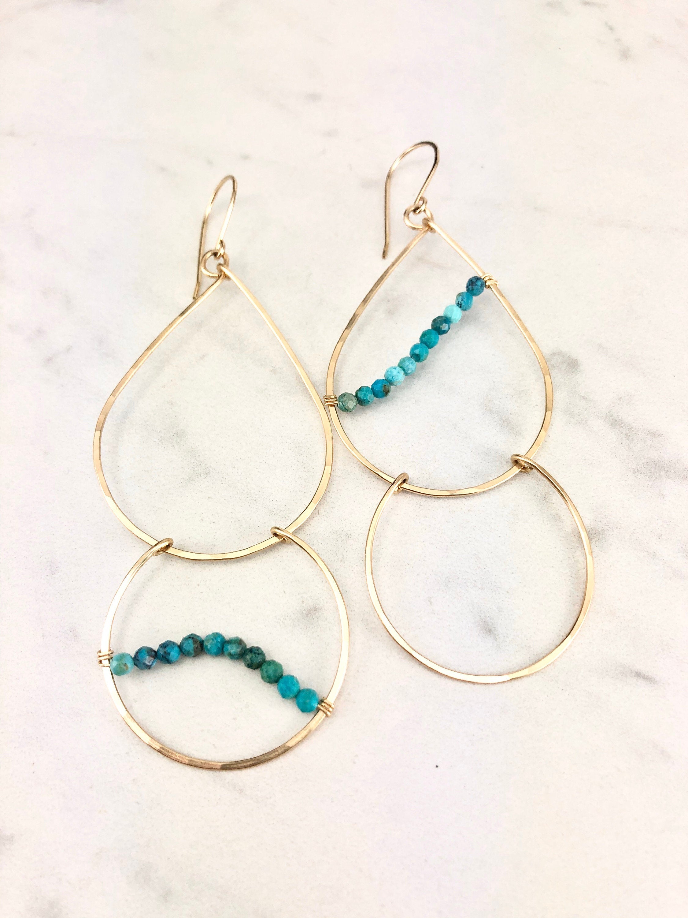 Gold and Turquoise Teardrop Statement Earrings