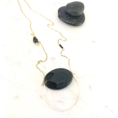 Handmade Gold and Onyx Swing Pendant | Boho Necklace | Dainty Pendant | Delicate Necklace | Gemstone Jewelry | Onyx Pendant