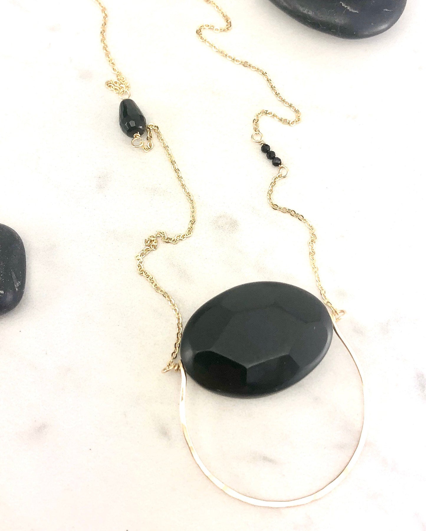 Handmade Gold and Onyx Swing Pendant | Boho Necklace | Dainty Pendant | Delicate Necklace | Gemstone Jewelry | Onyx Pendant
