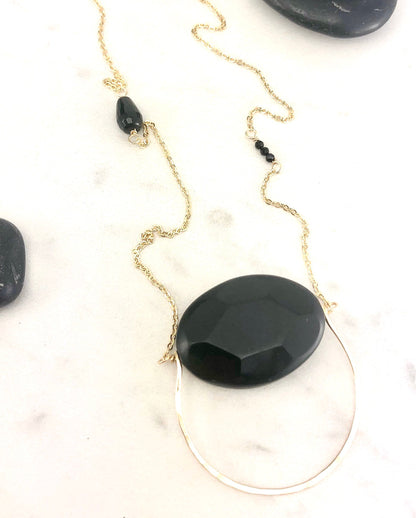 Handmade Gold and Onyx Swing Pendant | Boho Necklace | Dainty Pendant | Delicate Necklace | Gemstone Jewelry | Onyx Pendant