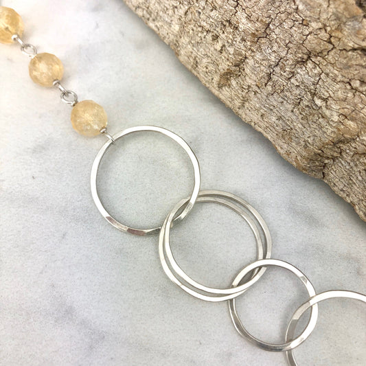 Silver Citrine Circle Link Bracelet | Hammered Silver | Eternity Ring | Silver Circle Bracelet | Birthstone Bracelet | Boho Bracelet | Hoop Bracelet | November Birthstone