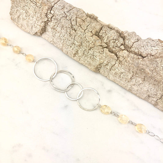 Silver Citrine Circle Link Bracelet | Hammered Silver | Eternity Ring | Silver Circle Bracelet | Birthstone Bracelet | Boho Bracelet | Hoop Bracelet | November Birthstone