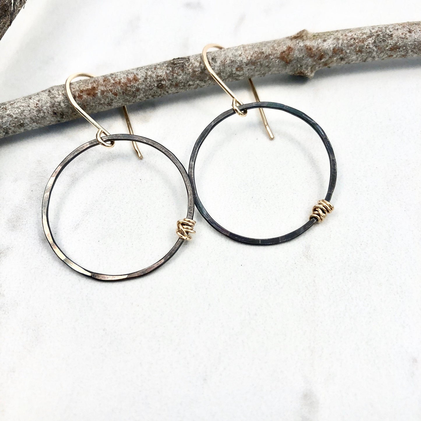 Oxidized Hoops Earrings with Gold | Boho Hoops | Edgy Earrings | Modern Earrings | Lightweight Earrings | Dainty Earrings