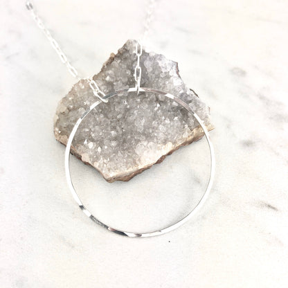 Silver Floating Circle Necklace | Karma Necklace | Hammered Silver Pendant | Linked Necklace | Infinity Necklace | Handmade Sterling Silver