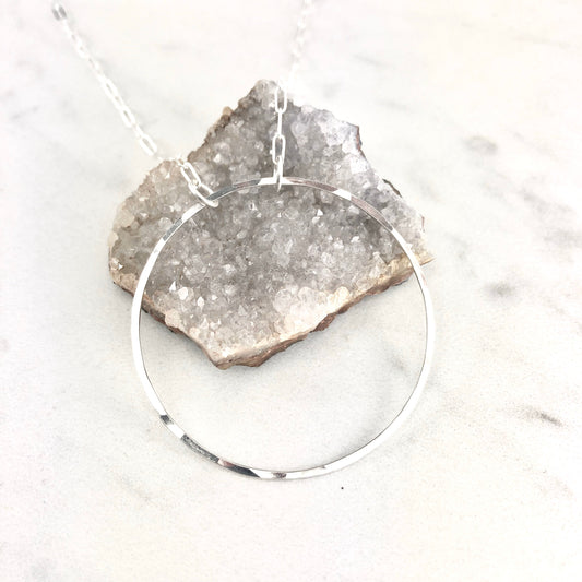 Silver Floating Circle Necklace | Karma Necklace | Hammered Silver Pendant | Linked Necklace | Infinity Necklace | Handmade Sterling Silver