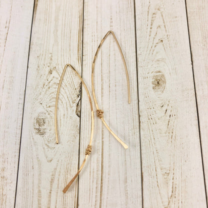 Hammered Gold Threader Earrings | Arc Earrings | Open Hoops | Delicate Earrings | Dainty Open Hoops | Pull Through Earrings