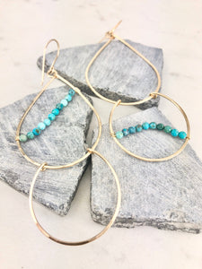 Gold and Turquoise Teardrop Statement Earrings