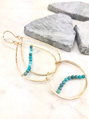 Gold and Turquoise Teardrop Statement Earrings
